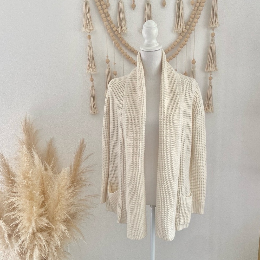 Target Merona cream waffle knit sweater cardigan open front cozy medium